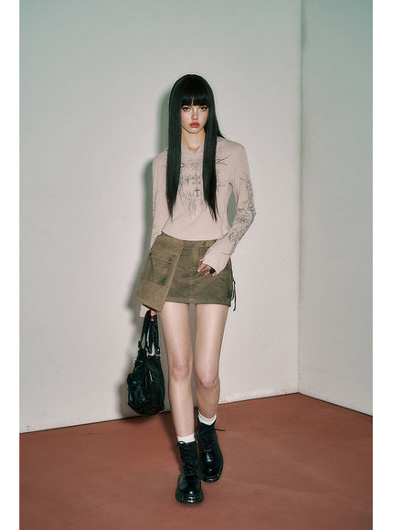 Olive Cargo Mini Skirt