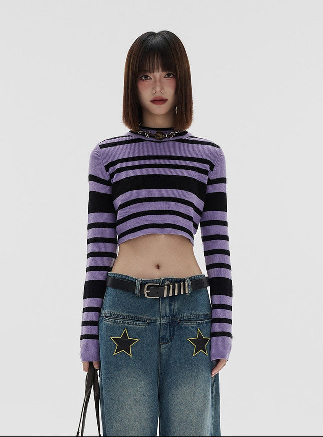 Violet Stripe Crop Knit