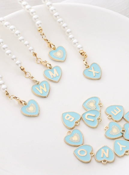 Heart Pearl Letter Tumbler Charm