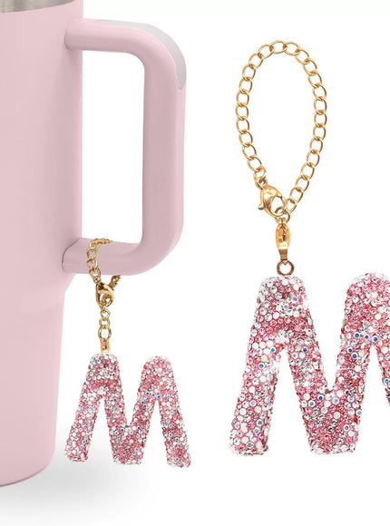 Pink Rhinestone Letter Tumbler Charm