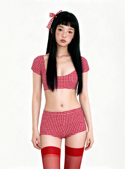 Angel Red Check Bikini Set