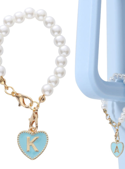 Heart Pearl Letter Tumbler Charm
