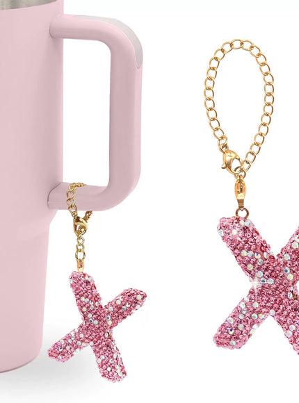 Pink Rhinestone Letter Tumbler Charm