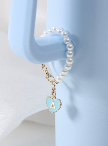 Heart Pearl Letter Tumbler Charm