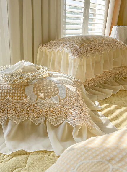 Blush Ruffle Lace Pillow Cover