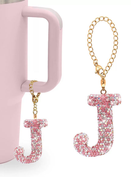 Pink Rhinestone Letter Tumbler Charm