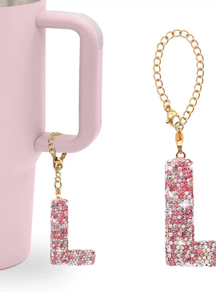 Pink Rhinestone Letter Tumbler Charm