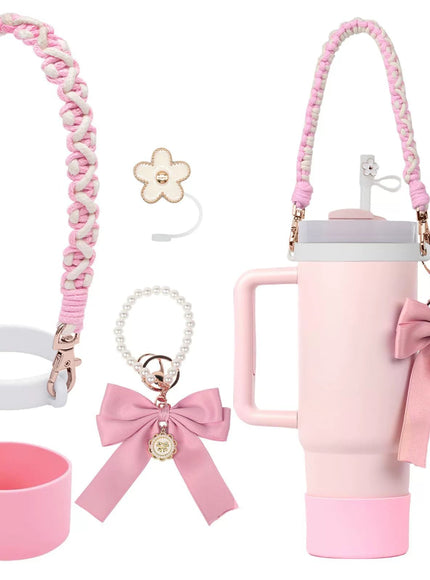 Pastel Bow Strap Tumbler Accessories Set