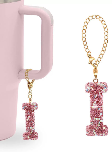 Pink Rhinestone Letter Tumbler Charm