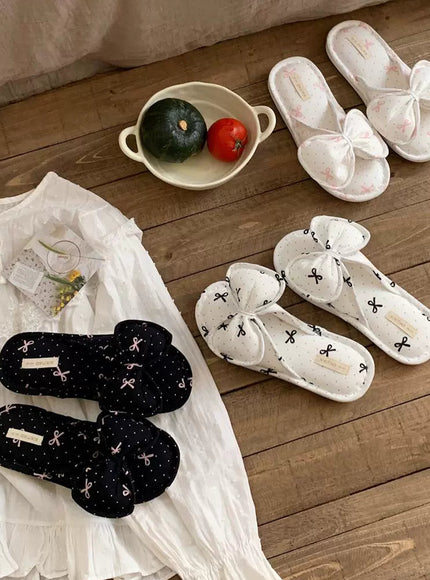 Lacy Bow Dot Home Slippers