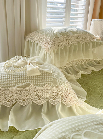 Blush Ruffle Lace Pillow Cover