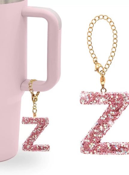 Pink Rhinestone Letter Tumbler Charm