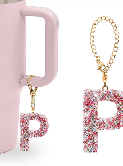 Pink Rhinestone Letter Tumbler Charm