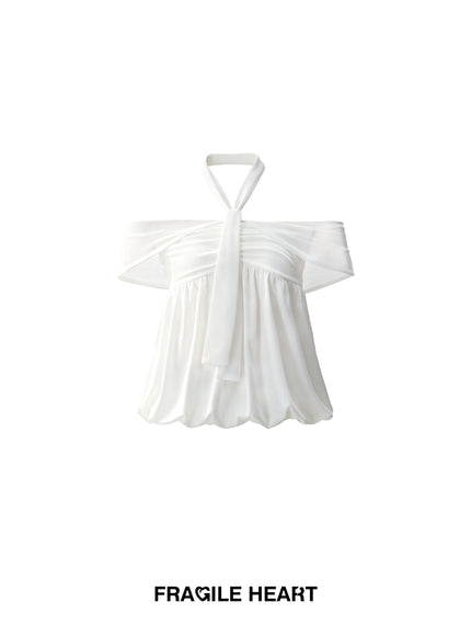 Off-Shoulder Bubble Hem Halter Top