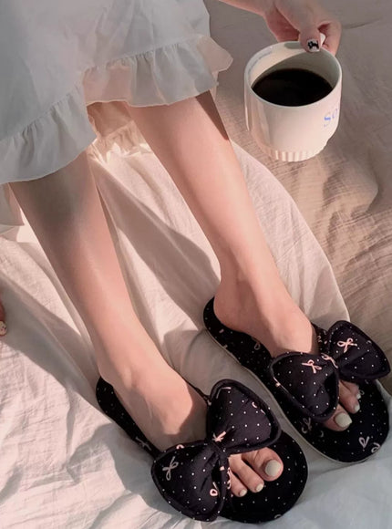 Lacy Bow Dot Home Slippers