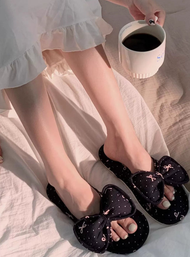 Lacy Bow Dot Home Slippers
