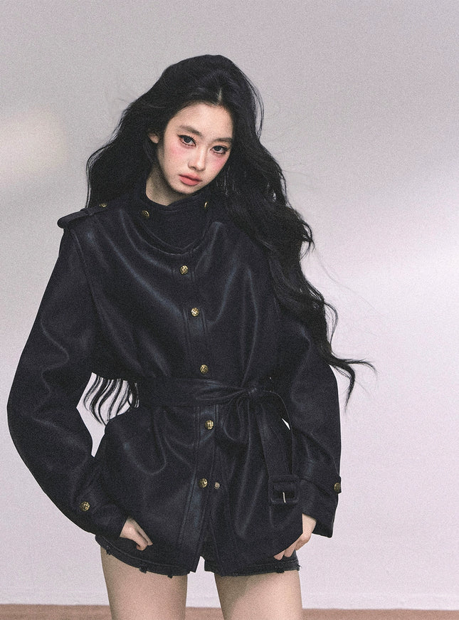 Command Charm Leather Jacket - Black