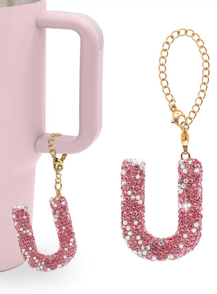 Pink Rhinestone Letter Tumbler Charm