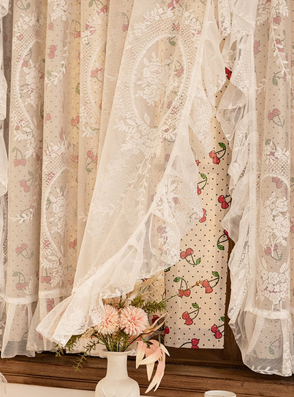 Ruffled Cherry Lace Sheer Curtain