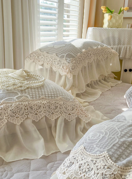 Blush Ruffle Lace Pillow Cover