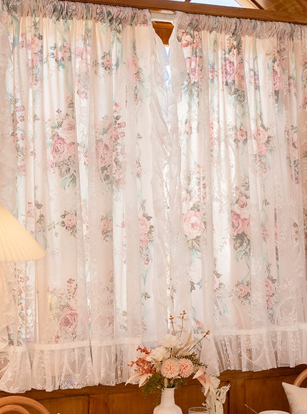 Rosy Romance Ruffle Lace Curtains