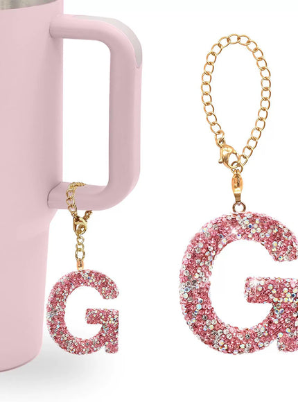 Pink Rhinestone Letter Tumbler Charm