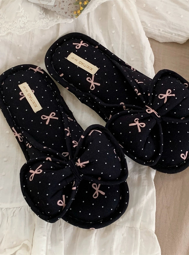 Lacy Bow Dot Home Slippers