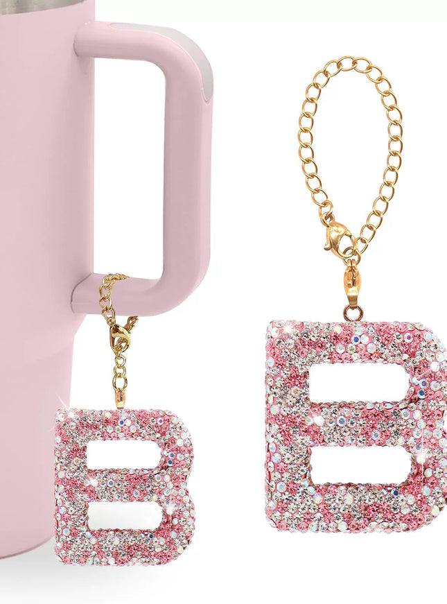 Pink Rhinestone Letter Tumbler Charm