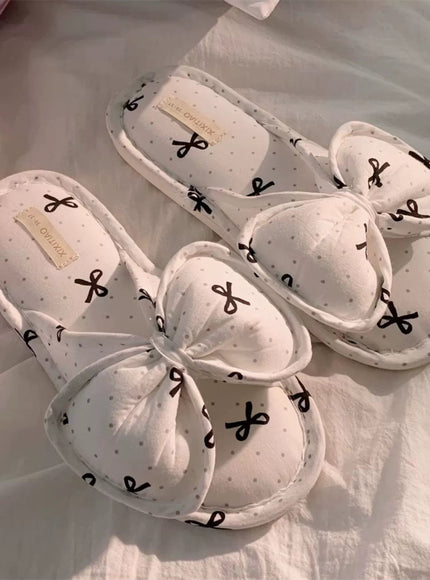 Lacy Bow Dot Home Slippers