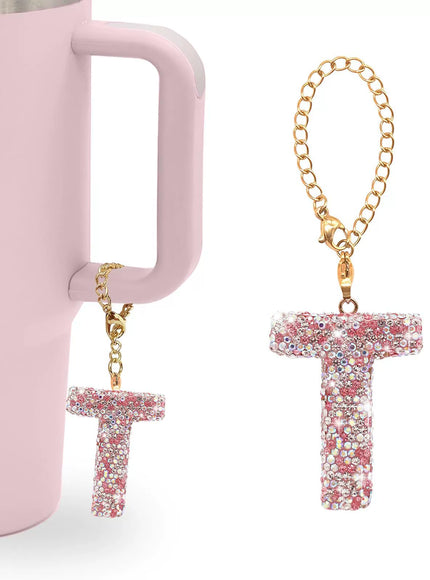 Pink Rhinestone Letter Tumbler Charm
