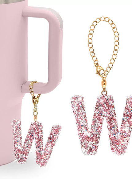 Pink Rhinestone Letter Tumbler Charm