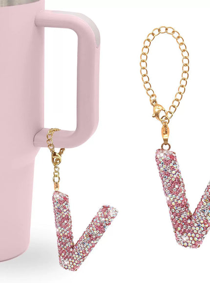Pink Rhinestone Letter Tumbler Charm