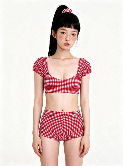 Angel Red Check Bikini Set