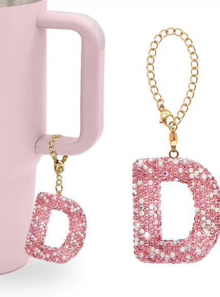 Pink Rhinestone Letter Tumbler Charm