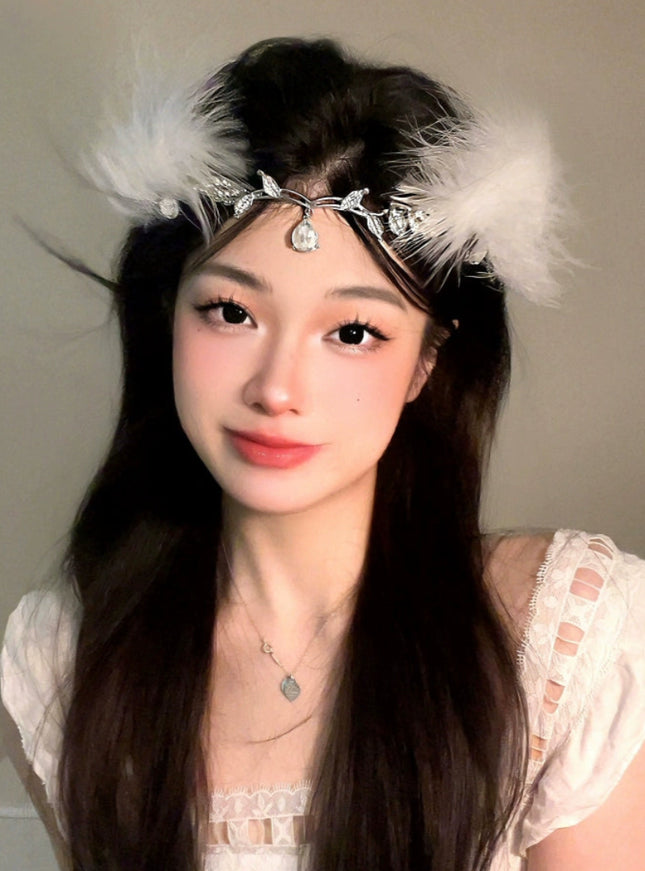 Silver Fairy Crown & Fluff Hair Clip Set