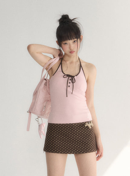 Contrast Trim Halter Knit Top