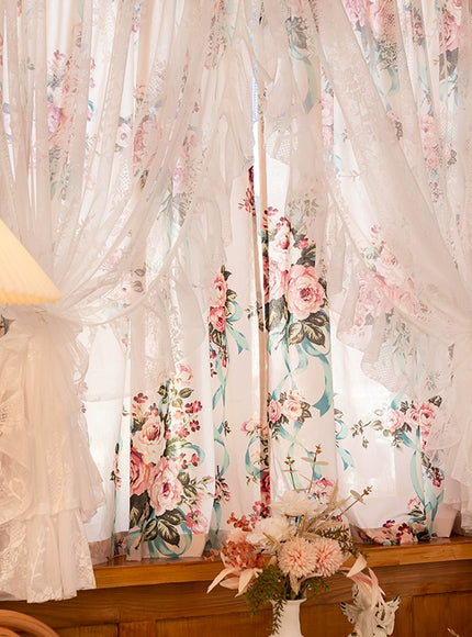 Rosy Romance Ruffle Lace Curtains