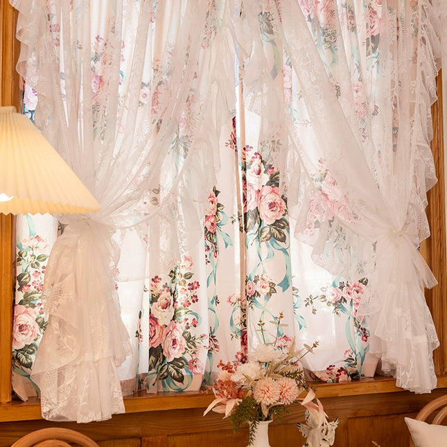 Rosy Romance Ruffle Lace Curtains