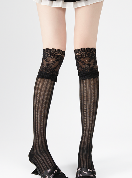 Floral Lace Band Mesh Overknee Socks