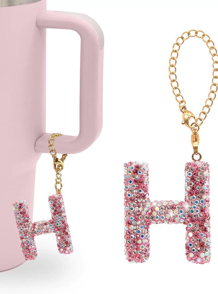 Pink Rhinestone Letter Tumbler Charm