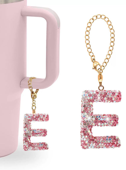Pink Rhinestone Letter Tumbler Charm