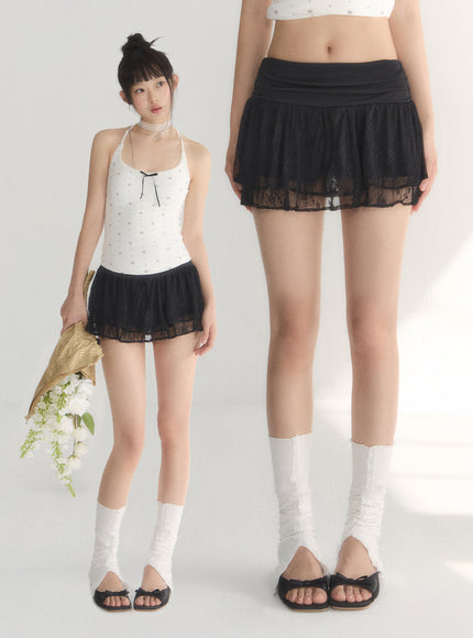 Lace Trim Tiered Mini Skirt