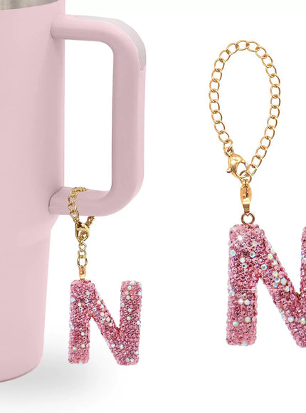 Pink Rhinestone Letter Tumbler Charm