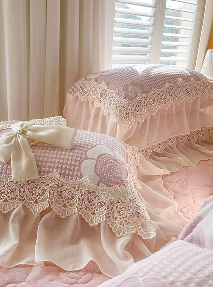 Blush Ruffle Lace Pillow Cover