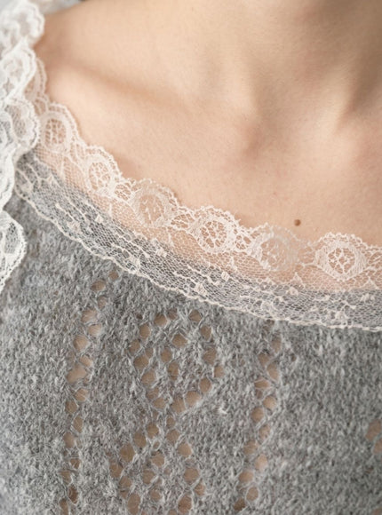 Sheer Lace-Trim Knit Cardigan Set